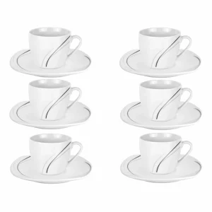 Null 6er Set Espressotasse Mit Untertasse Corona Porzellan Weiß Mit Dekor 15