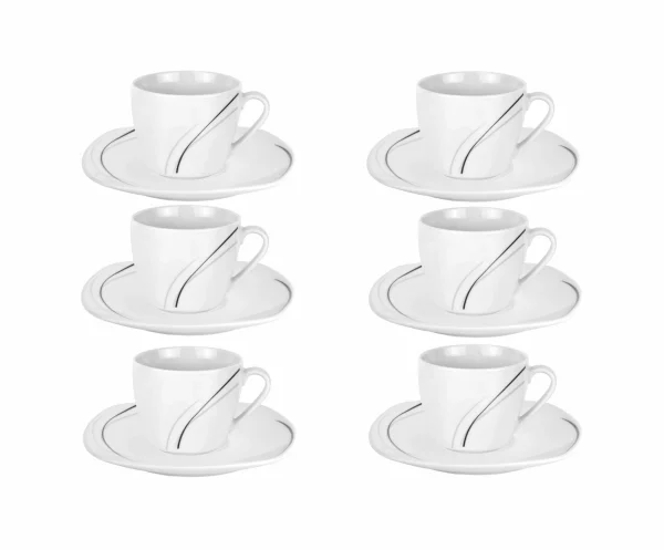 Null 6er Set Espressotasse Mit Untertasse Corona Porzellan Weiß Mit Dekor 5