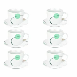 Null 6er Set Espressotasse Palazzo 11cl Mit Untertasse 12,3cm – Aus Weißem Porzellan Mit Dekor-Kreisen In Grau Und Dunkelrot 15