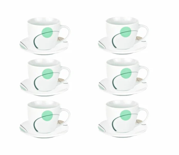 Null 6er Set Espressotasse Palazzo 11cl Mit Untertasse 12,3cm – Aus Weißem Porzellan Mit Dekor-Kreisen In Grau Und Dunkelrot 5