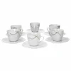 Null 6er Set Kaffeetasse 20cl Und Kaffeeuntertasse 14,5cm Donna – Weißes Porzellan Mit Linien- Dekor In Schwarz, Grau Und Grün 23