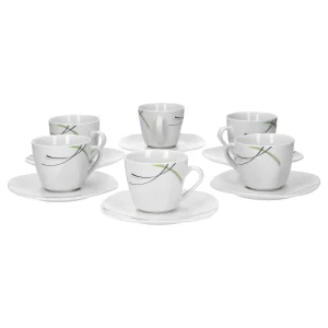 Null 6er Set Kaffeetasse 20cl Und Kaffeeuntertasse 14,5cm Palazzo – Aus Weißem Porzellan Mit Dekor-Kreisen In Grau Und Dunkelrot 11