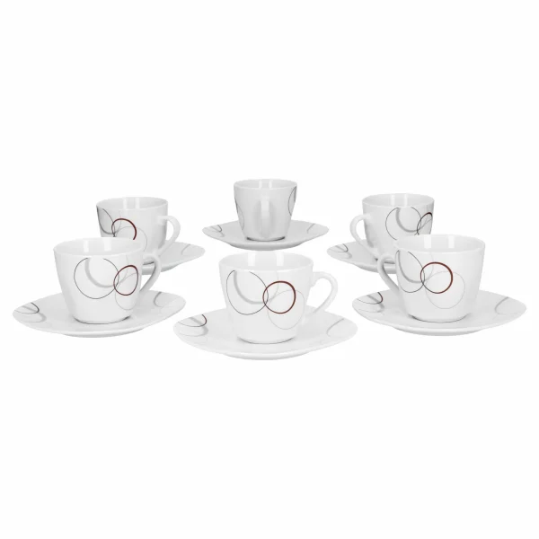 Null 6er Set Kaffeetasse 20cl Und Kaffeeuntertasse 14,5cm Donna – Weißes Porzellan Mit Linien- Dekor In Schwarz, Grau Und Grün 4