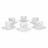 Null 6er Set Kaffeetasse 20cl Und Kaffeeuntertasse 14,5cm Palazzo – Aus Weißem Porzellan Mit Dekor-Kreisen In Grau Und Dunkelrot 25