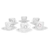 Null 6er Set Kaffeetasse 20cl Und Kaffeeuntertasse 14,5cm Palazzo – Aus Weißem Porzellan Mit Dekor-Kreisen In Grau Und Dunkelrot 23