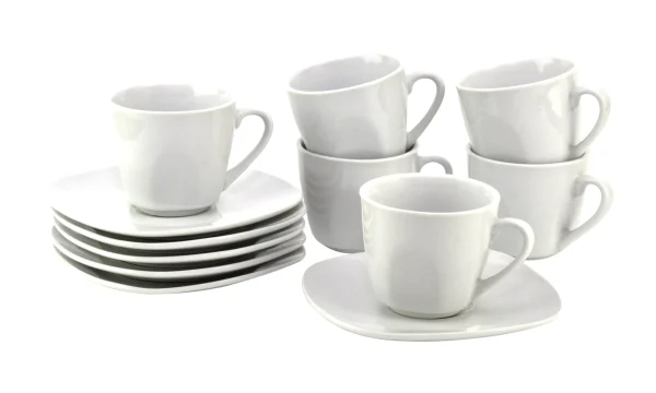 Null 6er Set Kaffeetasse 20cl Und Kaffeeuntertasse 14,5cm Palazzo – Aus Weißem Porzellan Mit Dekor-Kreisen In Grau Und Dunkelrot 6