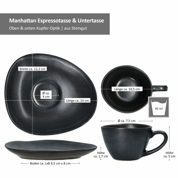 Null Manhattan Espressotasse Mit Untertasse Für 4 Personen Schwarz – 24322661 7