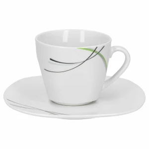 Null 6er Set Kaffeetasse 20cl Und Kaffeeuntertasse 14,5cm Donna – Weißes Porzellan Mit Linien- Dekor In Schwarz, Grau Und Grün 11