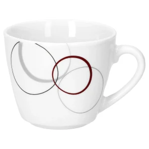 Null 6er Set Kaffeetasse 20cl Und Kaffeeuntertasse 14,5cm Palazzo – Aus Weißem Porzellan Mit Dekor-Kreisen In Grau Und Dunkelrot 21