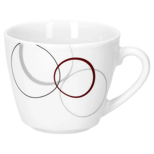 Null 6er Set Kaffeetasse 20cl Und Kaffeeuntertasse 14,5cm Palazzo – Aus Weißem Porzellan Mit Dekor-Kreisen In Grau Und Dunkelrot 8