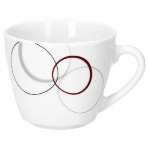 Null 6er Set Kaffeetasse 20cl Und Kaffeeuntertasse 14,5cm Palazzo – Aus Weißem Porzellan Mit Dekor-Kreisen In Grau Und Dunkelrot 21