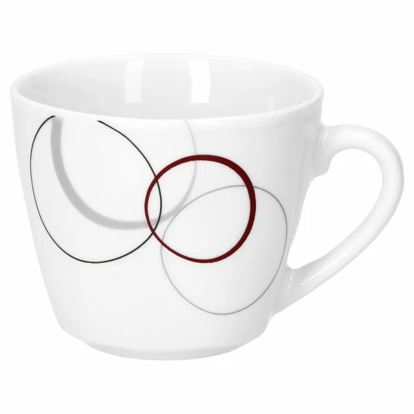 Null 6er Set Kaffeetasse 20cl Und Kaffeeuntertasse 14,5cm Palazzo – Aus Weißem Porzellan Mit Dekor-Kreisen In Grau Und Dunkelrot 8