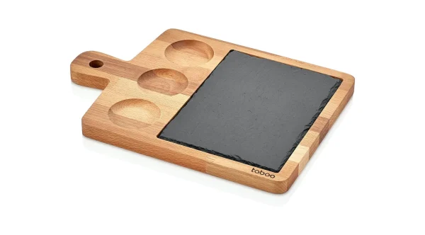 Null Schäfer Bambus Holz Servierplatte 35 X 25 X 1,8 Cm Mit 3 Runden Fächern Brett Steakteller Steakbrett 1