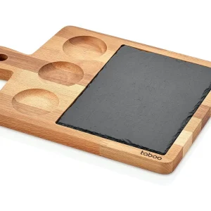 Null Schäfer Bambus Holz Servierplatte 35 X 25 X 1,8 Cm Mit 3 Runden Fächern Brett Steakteller Steakbrett 12