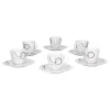 Null 6er Set Espressotasse Palazzo 11cl Mit Untertasse 12,3cm – Aus Weißem Porzellan Mit Dekor-Kreisen In Grau Und Dunkelrot 23