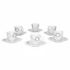 Null 6er Set Espressotasse Palazzo 11cl Mit Untertasse 12,3cm – Aus Weißem Porzellan Mit Dekor-Kreisen In Grau Und Dunkelrot 19